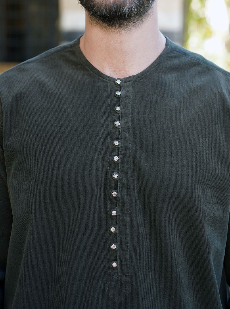 Ornate Buttons Corduroy Kurta