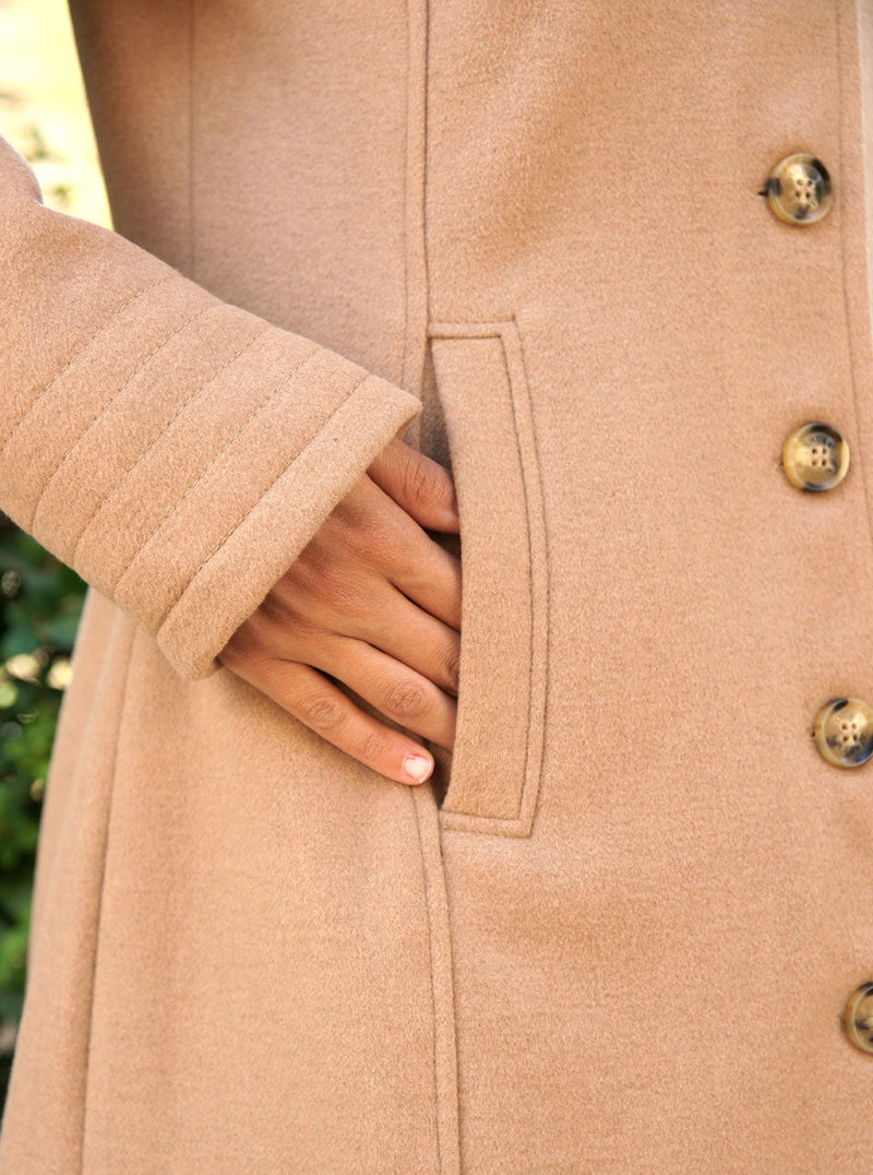 Topstitched Hooded Wool Jacket