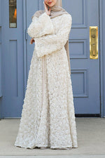 Warda Motif Open Abaya - Vintage Cream