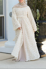 Warda Motif Open Abaya - Vintage Cream