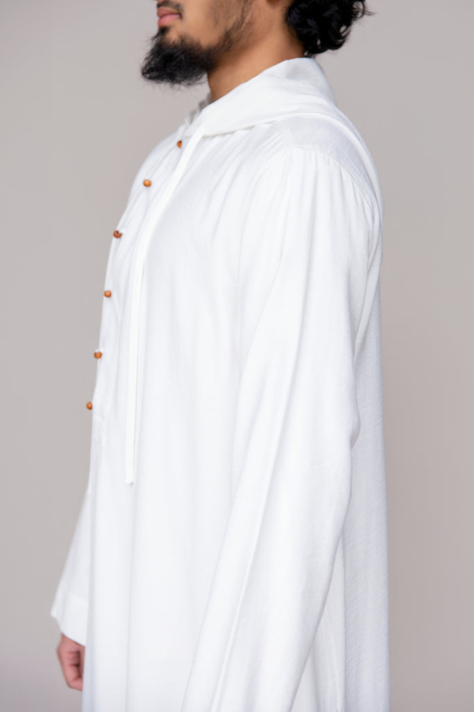 Wooden Button Thobe with Hoodie