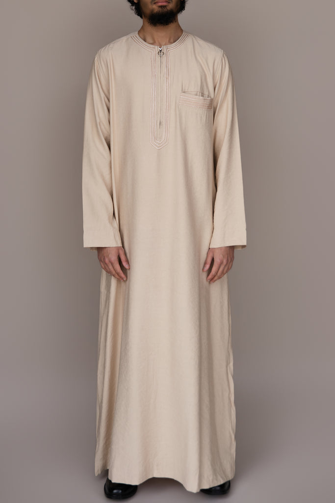 Twine Embroidered Thobe with Zipper