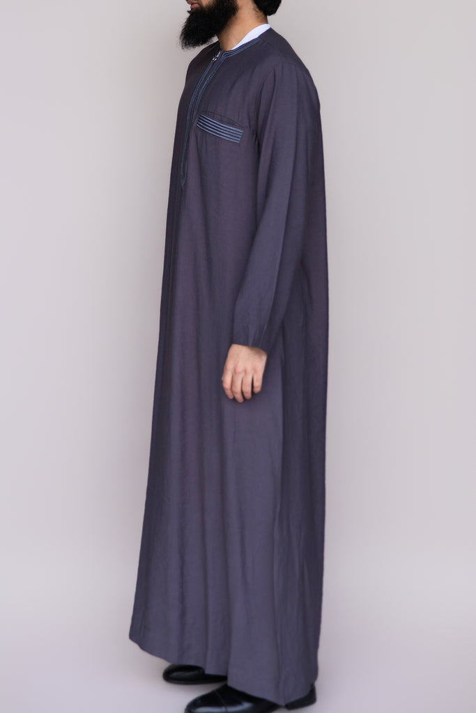 Twine Embroidered Thobe with Zipper