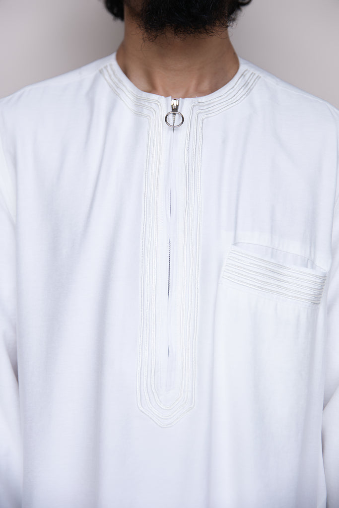 Twine Embroidered Thobe with Zipper