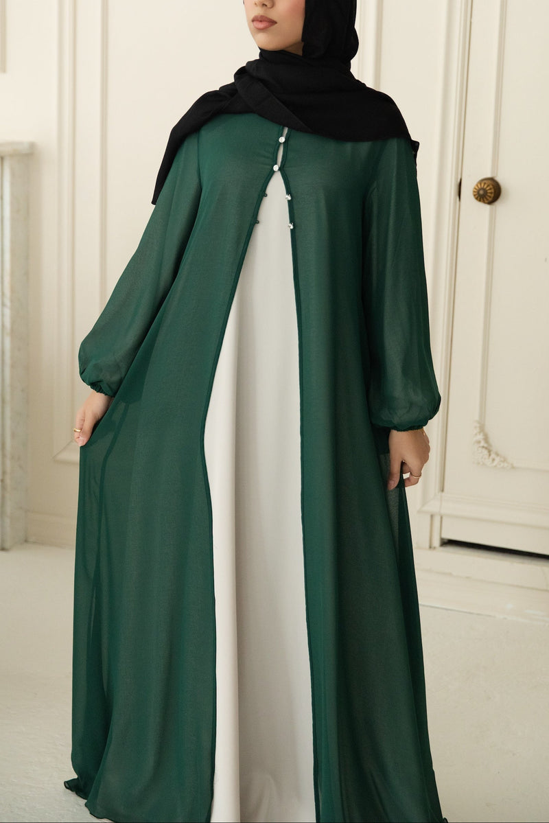 Hawa Chiffon Cardigan - Evergreen