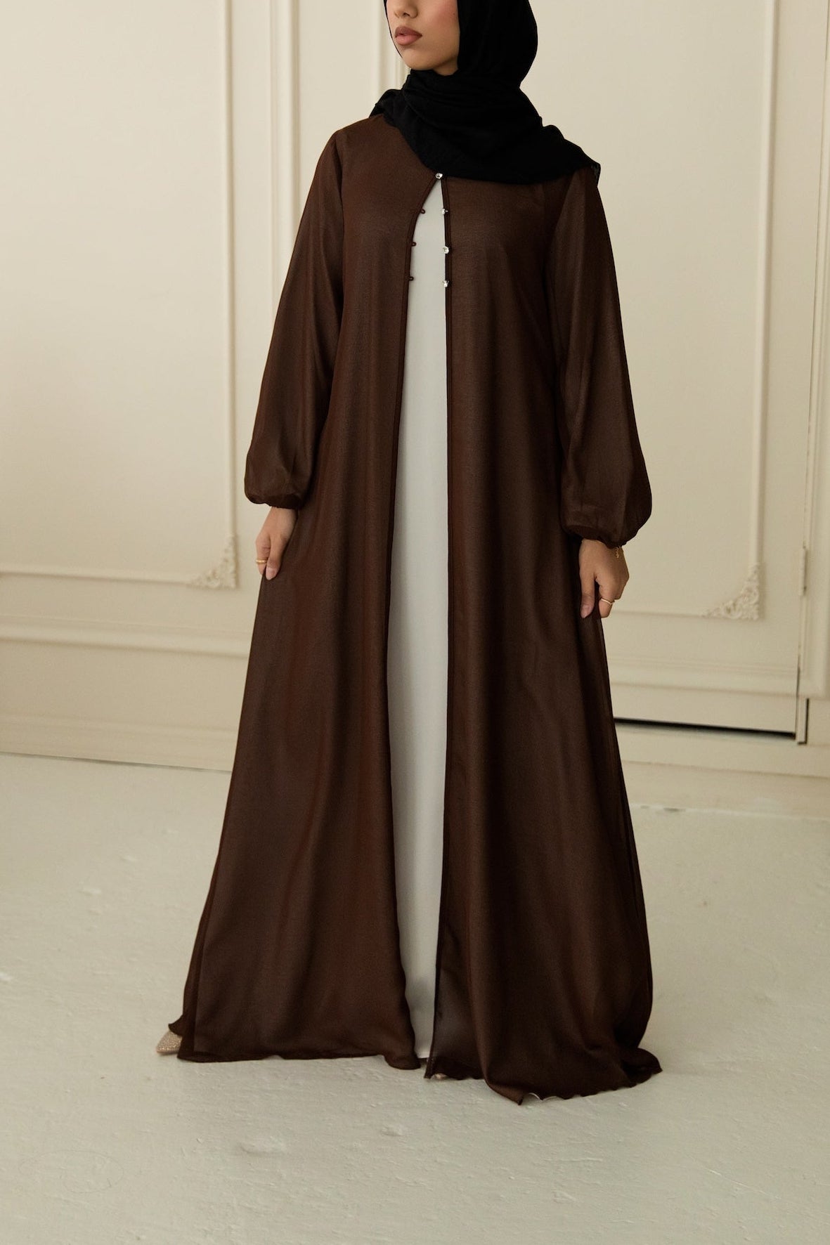Hawa Chiffon Cardigan - Cocoa | Shukr Clothing