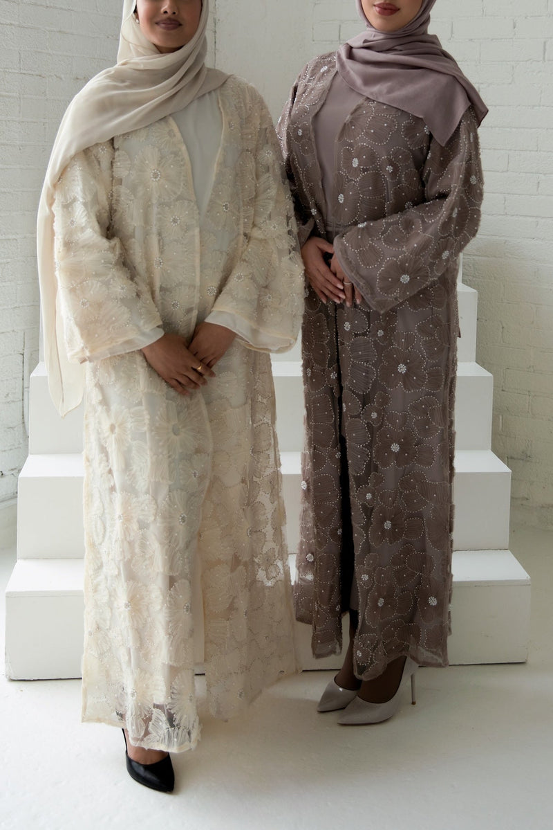 Azra Embroidered Abaya Set - Rose Taupe