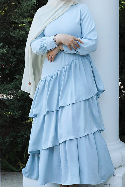 Valencia Tiered Pleated Dress - Powder Blue