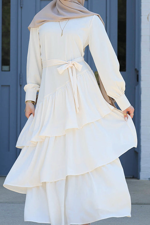 Valencia Tiered Pleated Dress - Cream