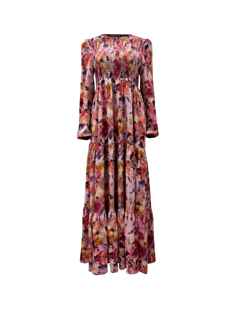 Nawar Smocked Maxi Dress - Fall Sunset Nawar Smocked Maxi Dress - Fall Sunset
