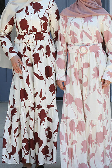 Reem Button Floral Maxi - Carnation