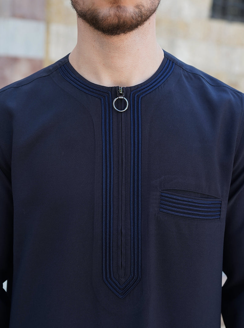 Twine Embroidered Thobe with Zipper