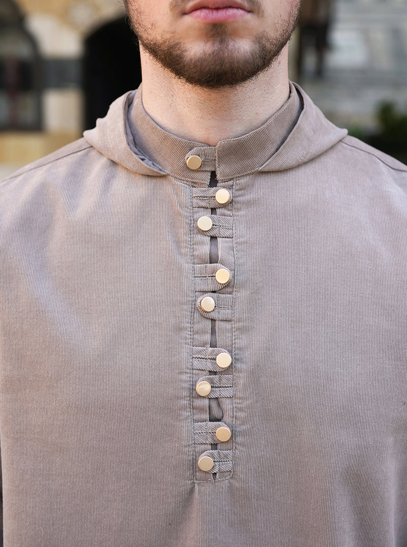 Alternating Buttons Corduroy Hoodie