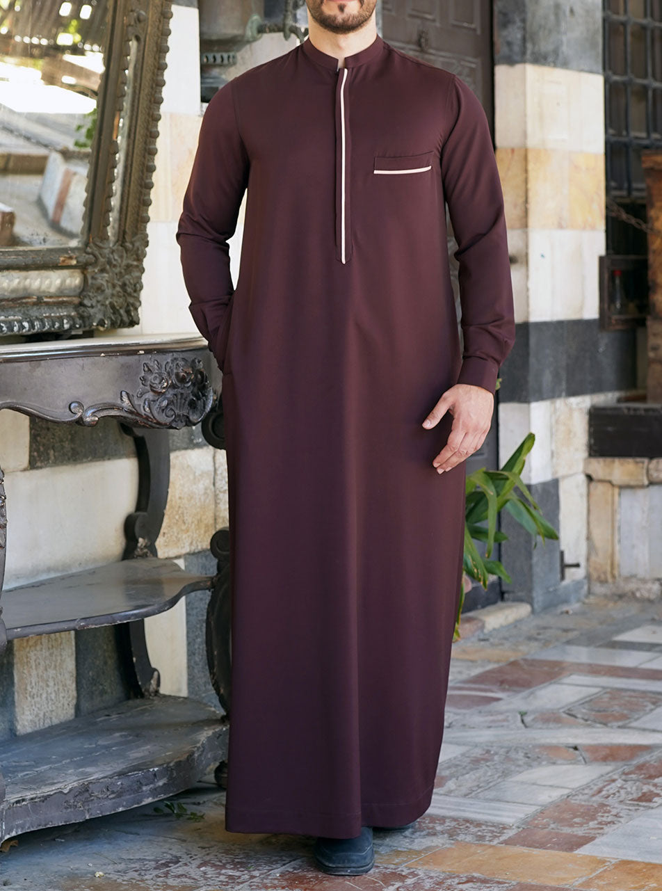 Midweight Contrast Thobe – Men's Islamic Thobe with Trim for