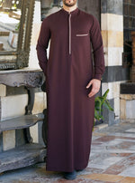 mens islamic thobe with open collar and contrast detailing