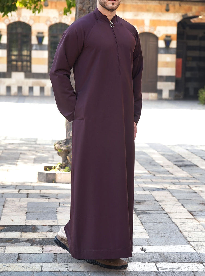 Zipped Thobe with Raised Collar