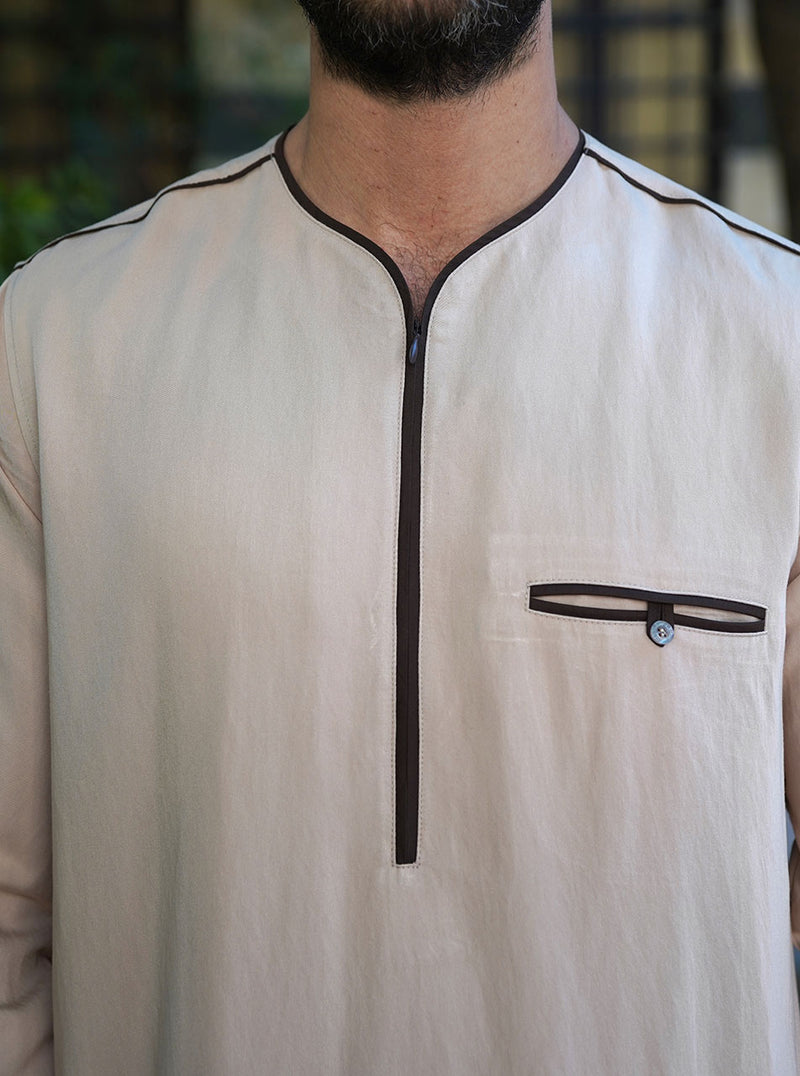 basra rayon blend thobe with contrast trim
