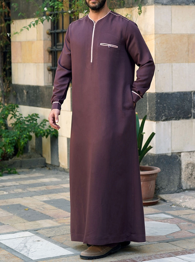 Basra Contrast Trim Thobe in Soft Rayon Blend