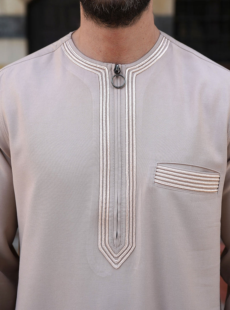 Twine Embroidered Thobe with Zipper