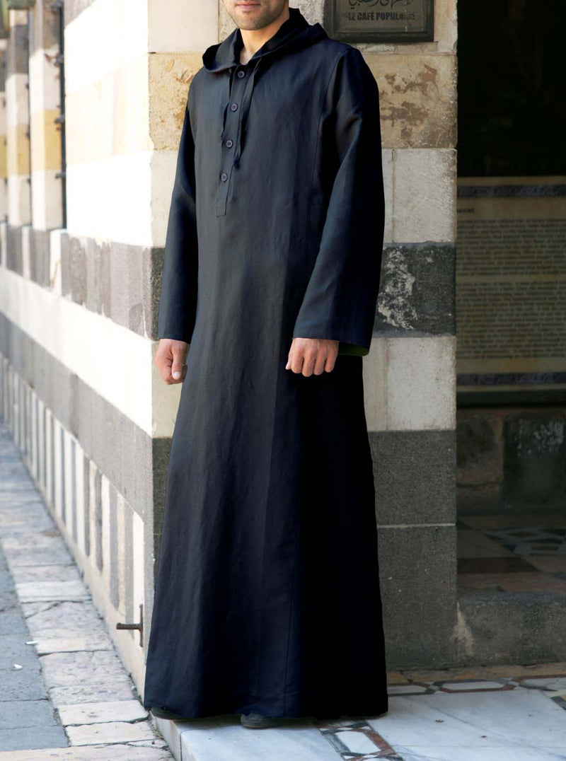 Linen Hooded Islamic Thobe for Men