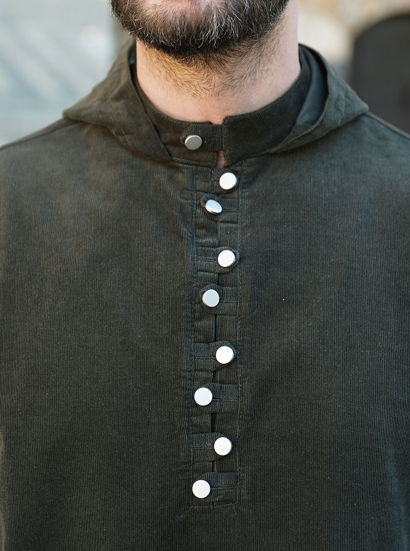 Alternating Buttons Corduroy Hoodie