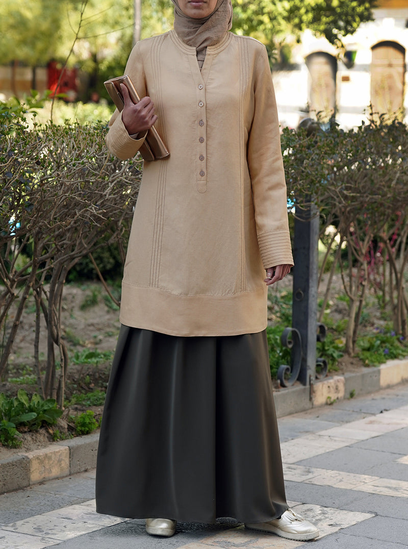 Linen Tunic with Decorative Topstitching