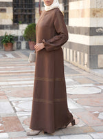 Gold Topstitched Linen Maxi Dress