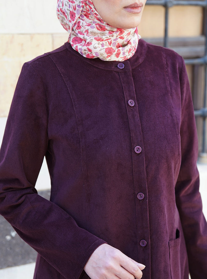 Pocketed Buttoned Corduroy Tunic