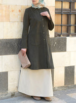 Pocketed Buttoned Corduroy Tunic