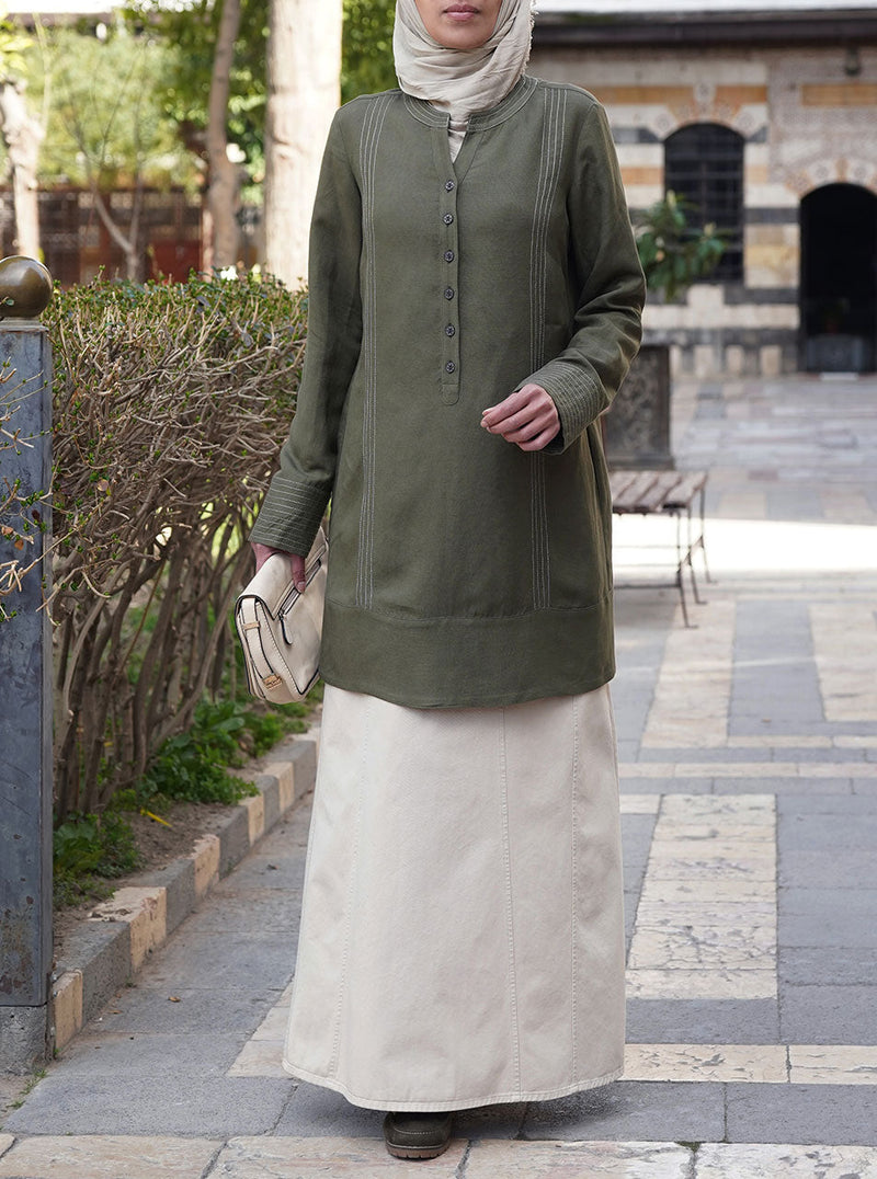 Linen Tunic with Decorative Topstitching