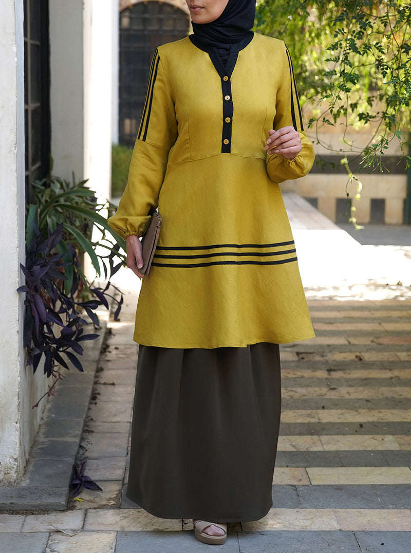 Linen Contrast Trim Tunic