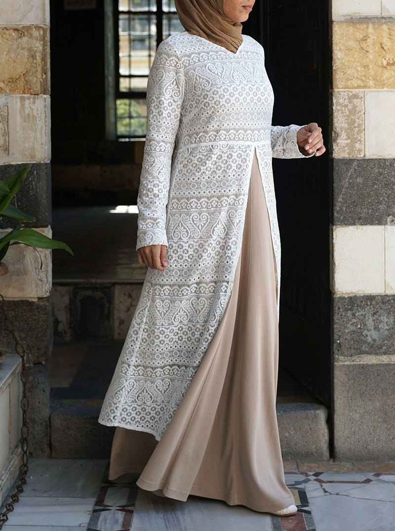 Lace Overlay Abaya Gown