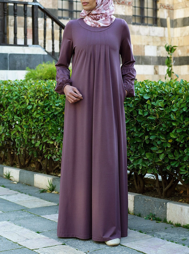 3 Piece Chiffon Abaya Purple Stretchable fabric
