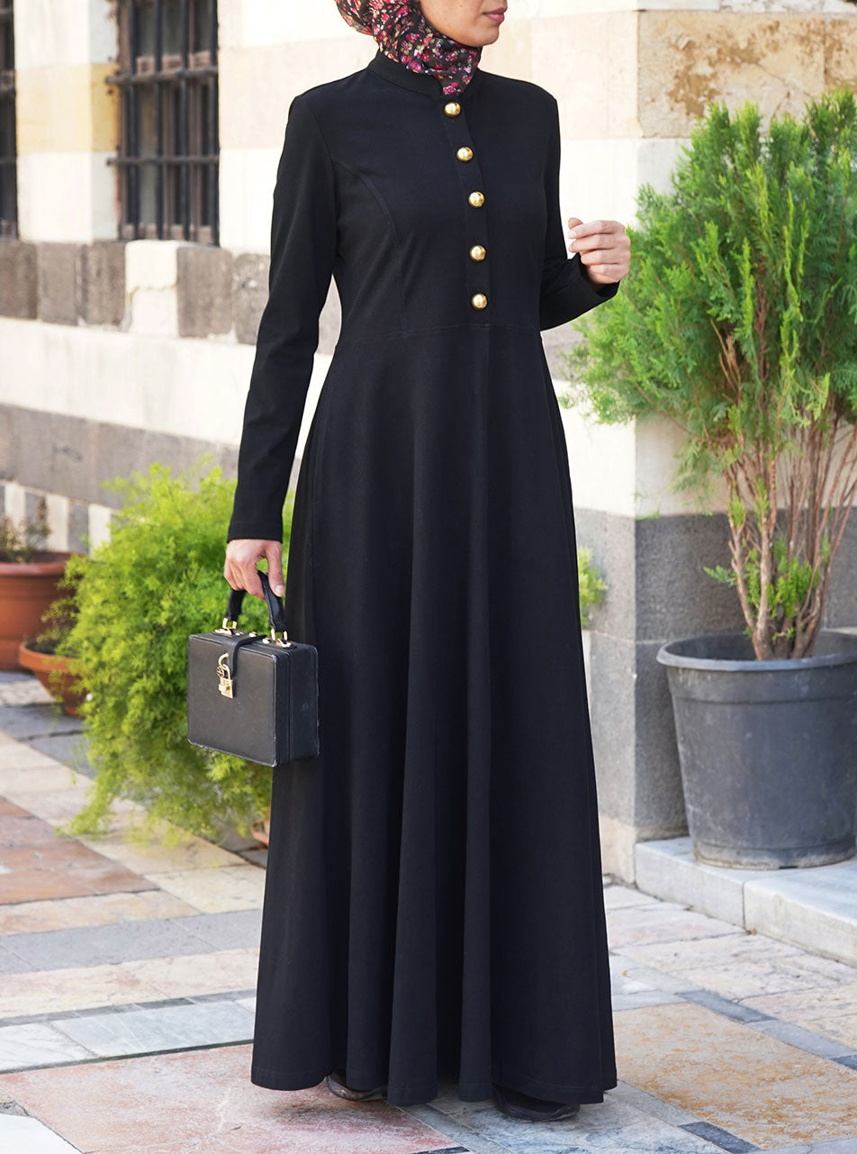 Brushed Cotton Gold Buttoned Abaya Shukr Clothing