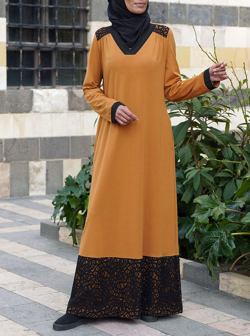 Dual Lace Trim Abaya