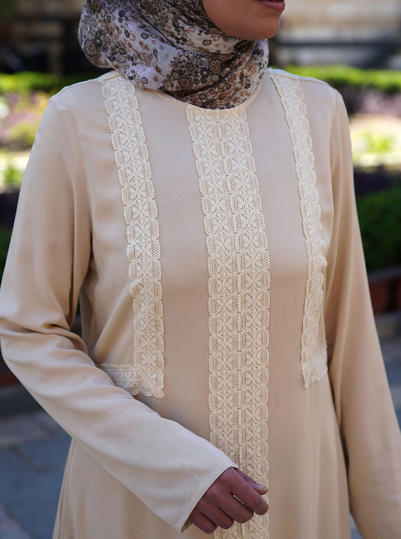 Rayon Twill Abaya with Lace