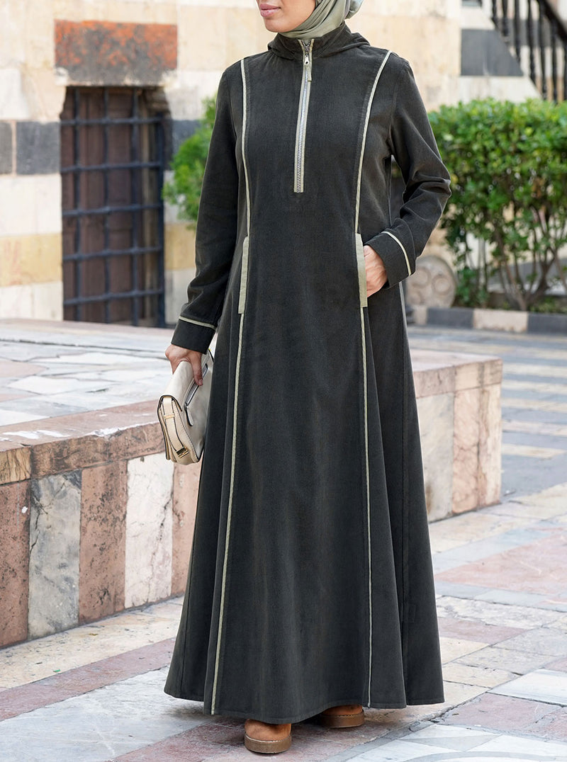 Corduroy Hooded Maxi Dress