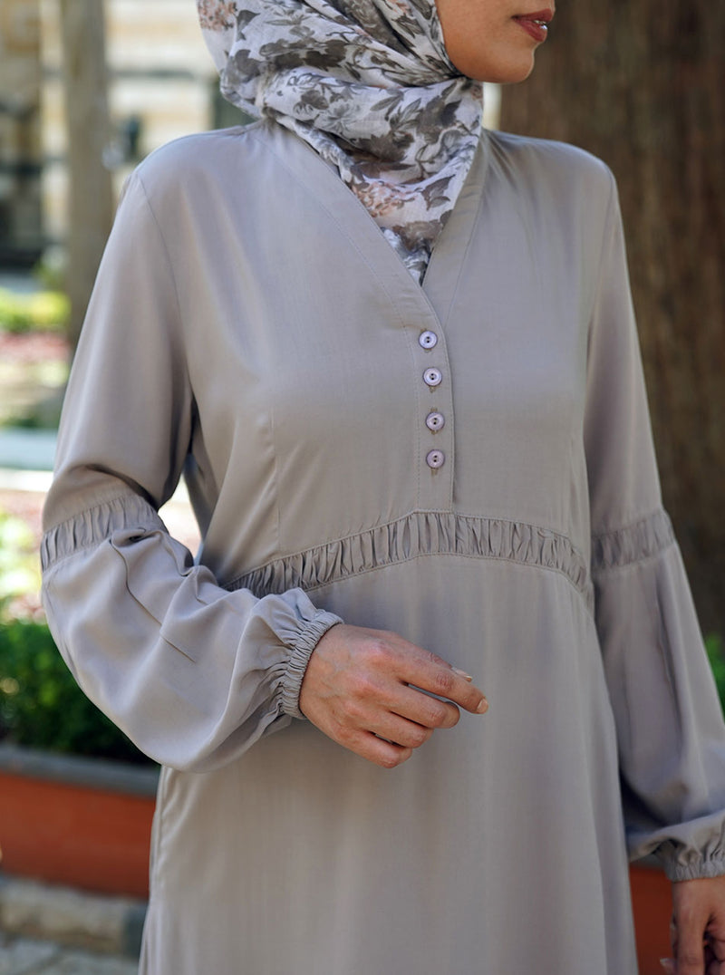 Rayon Abaya with Ruffled Inserts