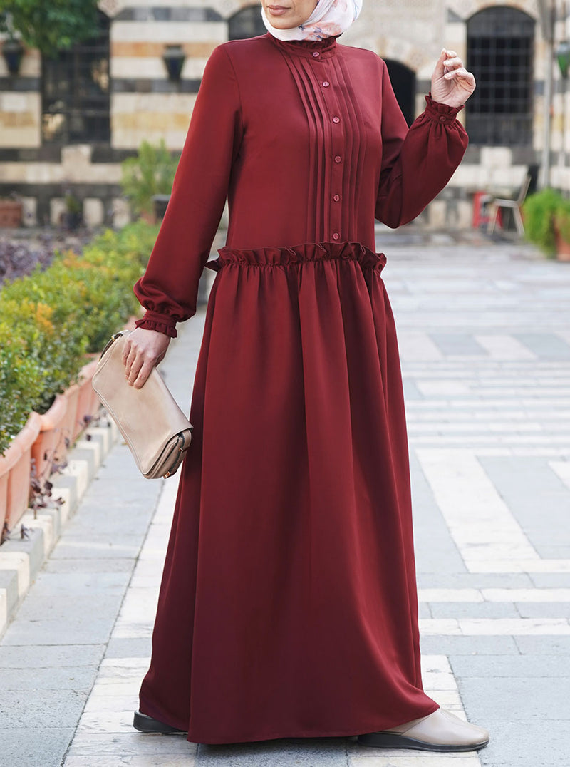 Pleated Abaya with Ruffled Waist