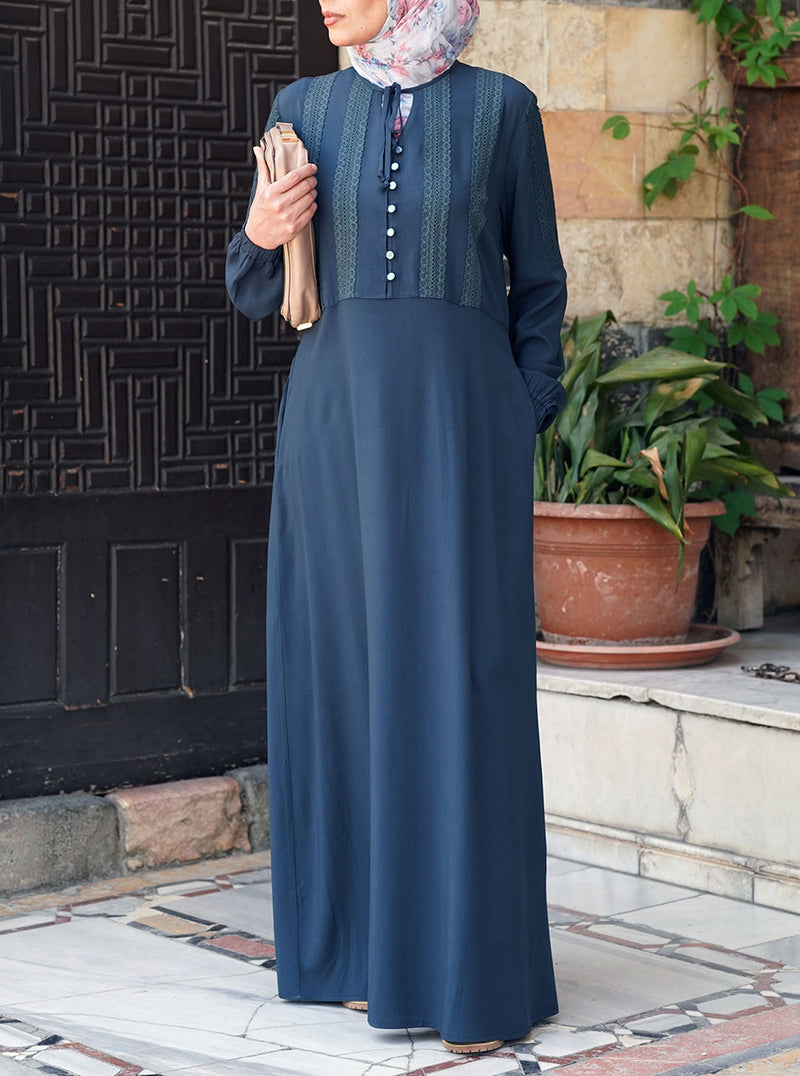 Lace Trim Bodice Abaya