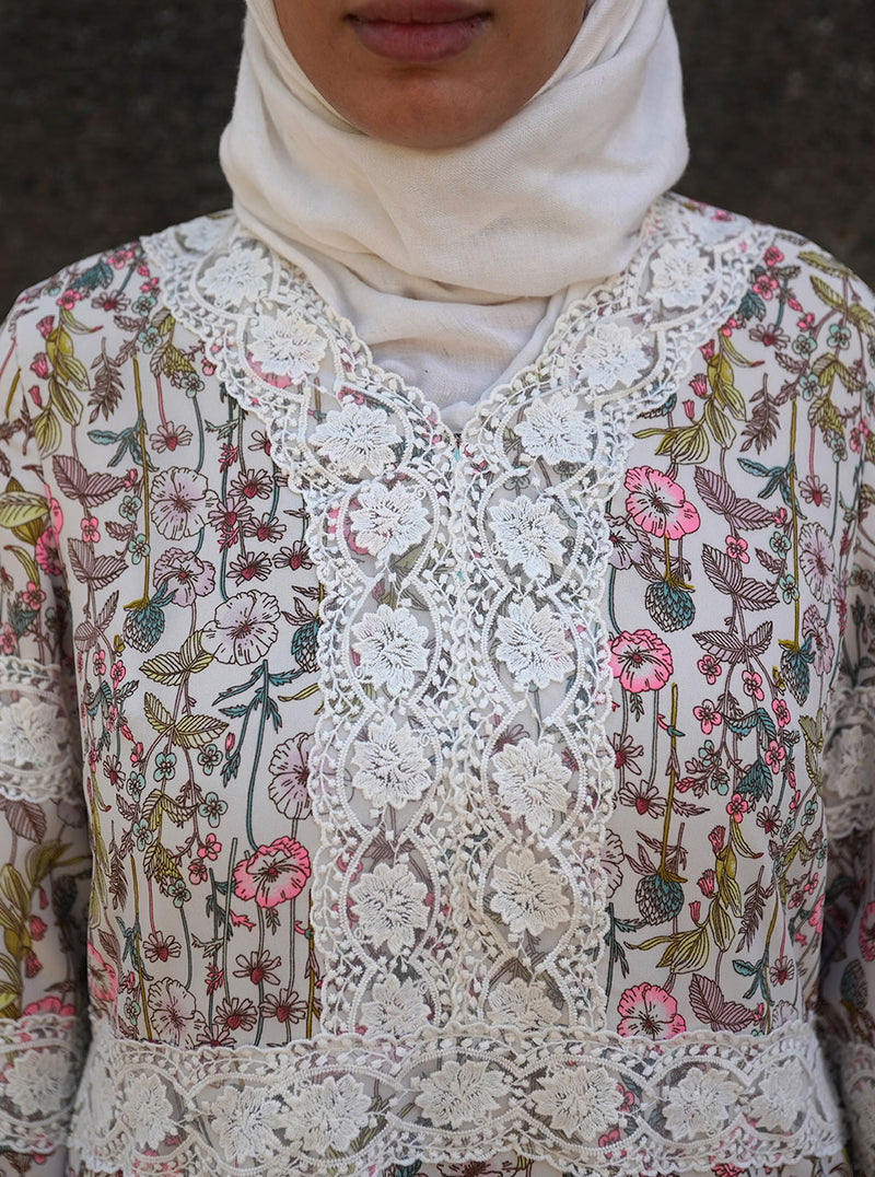 Printed Maxi Dress with Lace