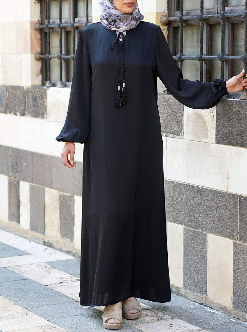 Satin Touch Abaya with Tassles