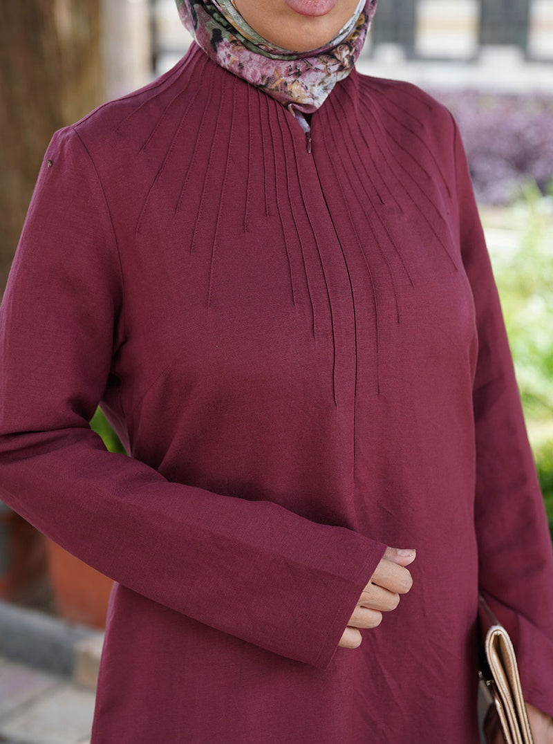 Pintucked Linen Maxi Dress