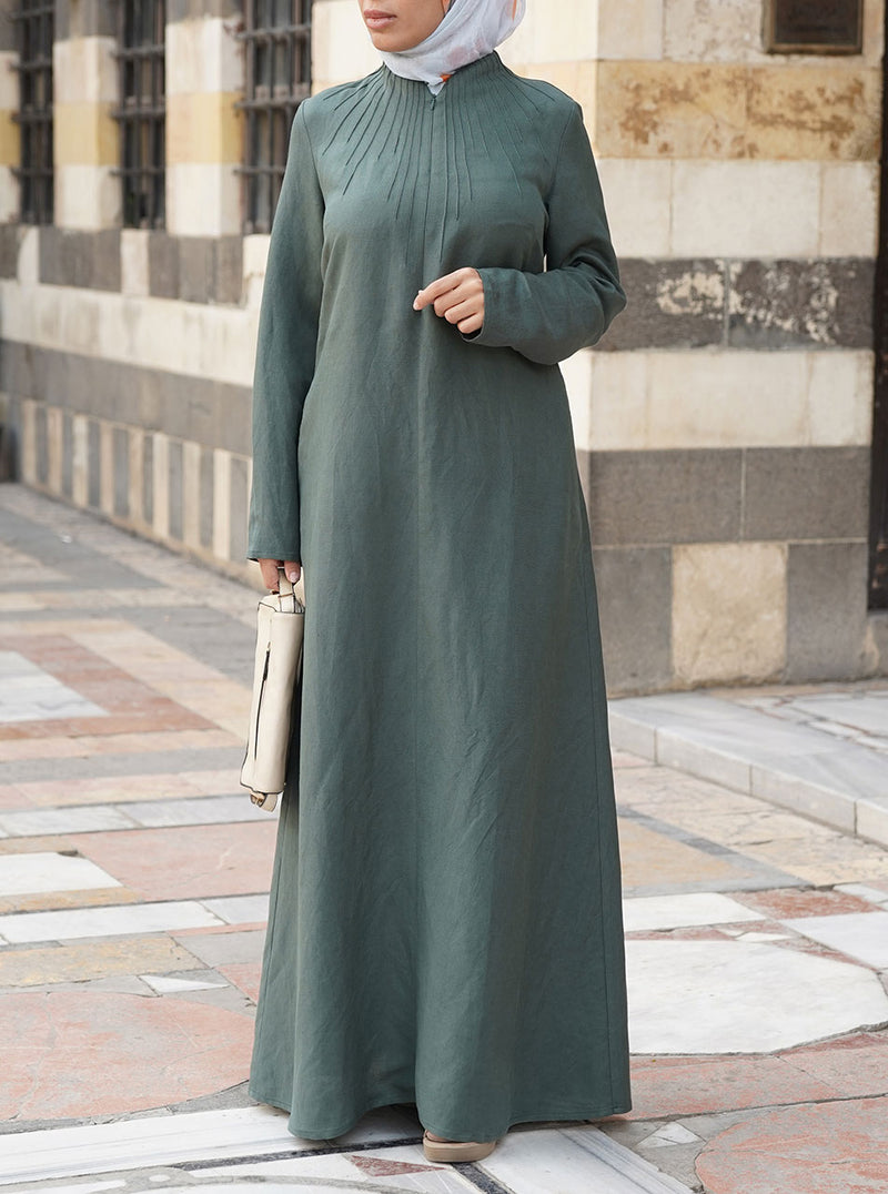 Pintucked Linen Maxi Dress