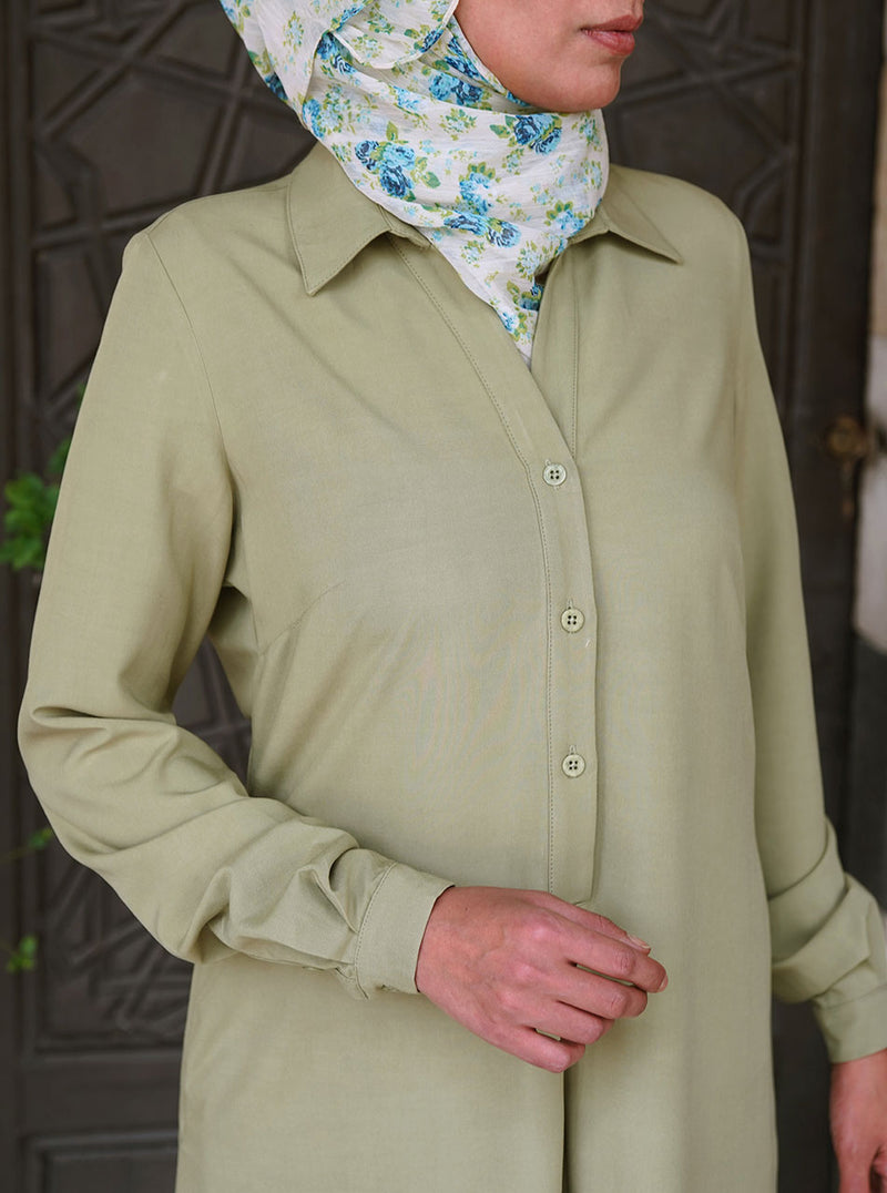 Maxi Shirtdress with Inverted Pleat