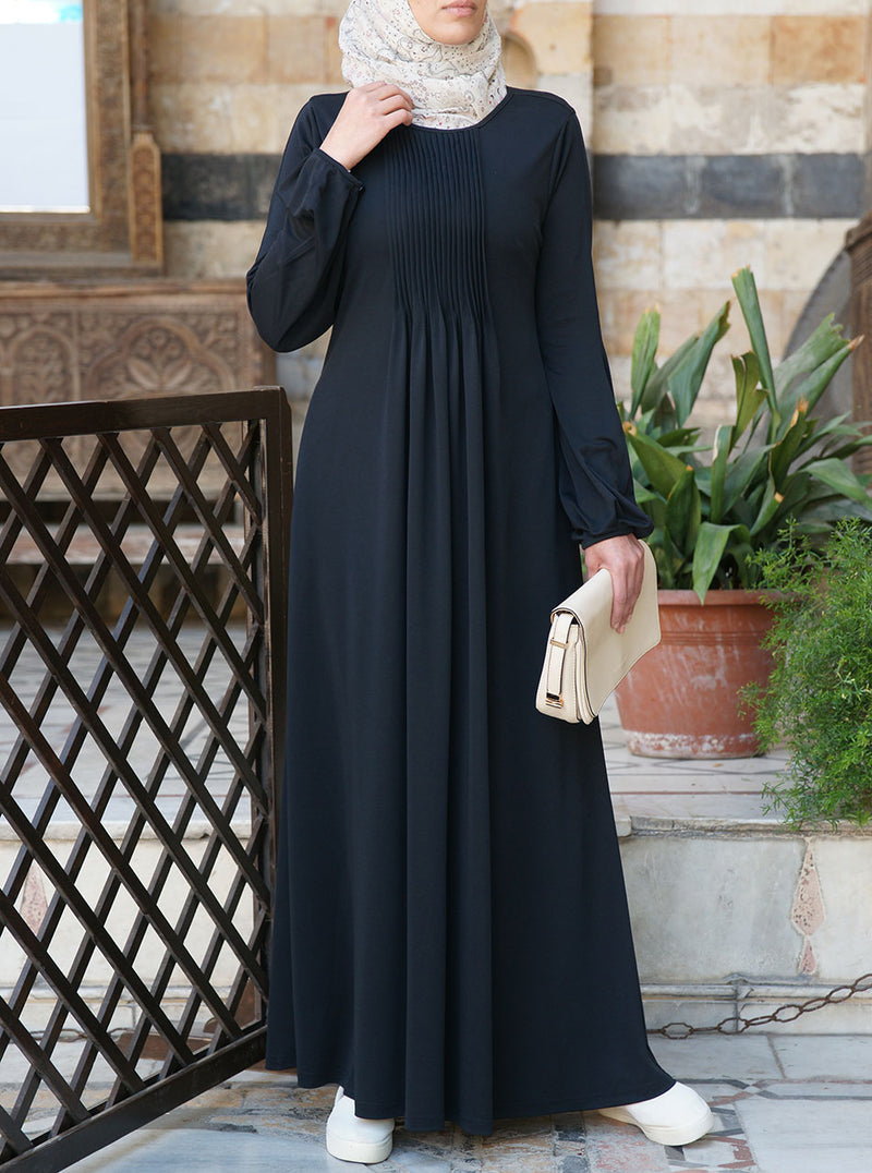 Pleated Abaya with Puffed Sleeves