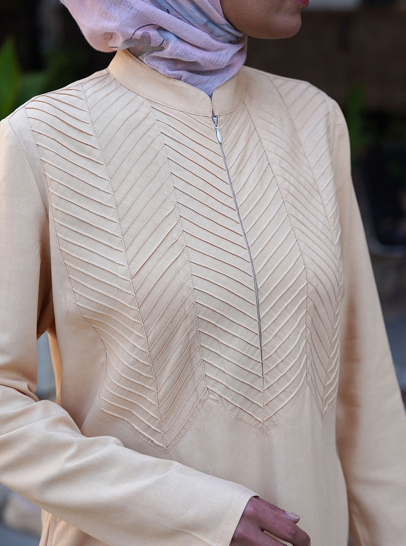 Chevron Pintucked Maxi Dress