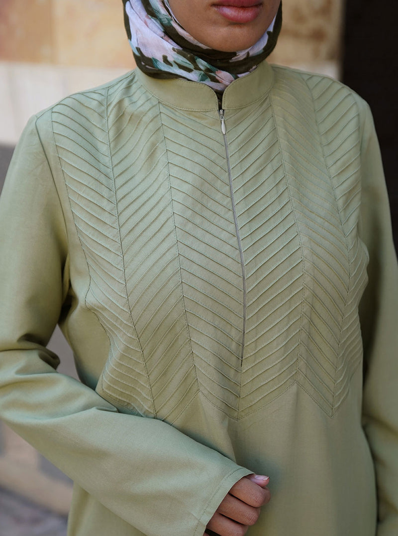 Chevron Pintucked Maxi Dress