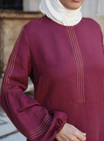 Gold Topstitched Linen Maxi Dress