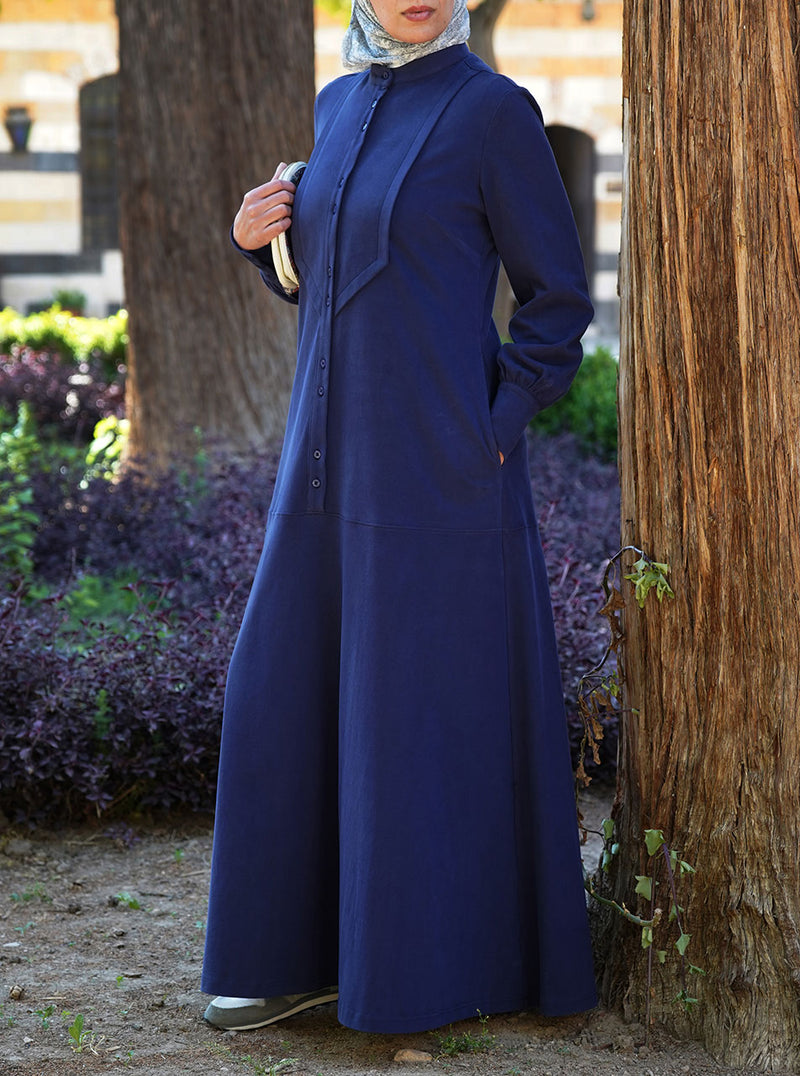 Cotton Jersey Long Buttoned Maxi Dress